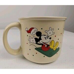 90s Disney Hallmark Christmas Mickey Minnie Mug Cup Sledding Skating Snow Store